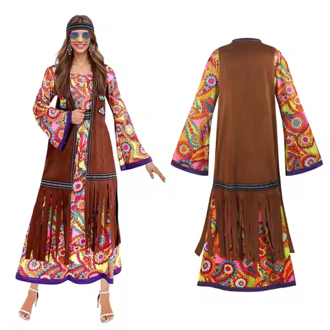 70s Retro Disco Hippie Costume Tribal Goddess Cosplay Outfit Party Stage Performance Wear