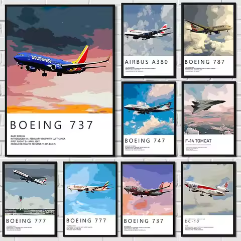 Famous Military Air Force Boeing-737 Airbus-A380 Aircraft Aviation Poster Canvas Painting Wall Art P