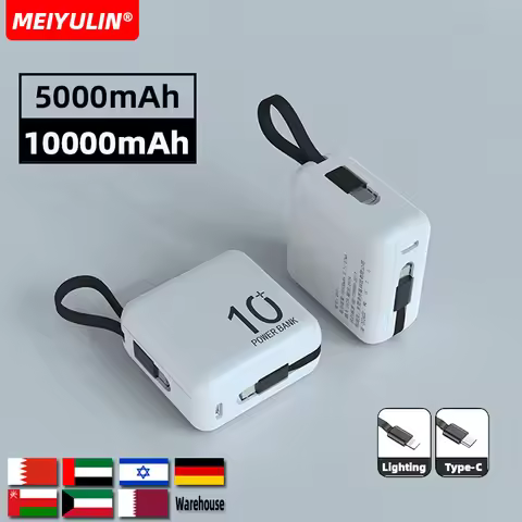 10000mAh Power Bank Large Capacity External Battery Portable Type-C Cable 5000mAh Mobile Powerbank F