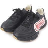 全新未使用 GUCCI 523609 Rhyton Logo 皮革低幫老爹鞋，黑色，6.5 碼，義大利製造，附鞋盒和防塵袋