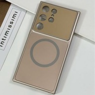 康寧玻璃款適用於三星24ultra手機殼23ultra康寧玻璃殼25ultra防摔高級感ins風磁吸保護套日韓-鈦金 三星Galaxy S23 Ultra