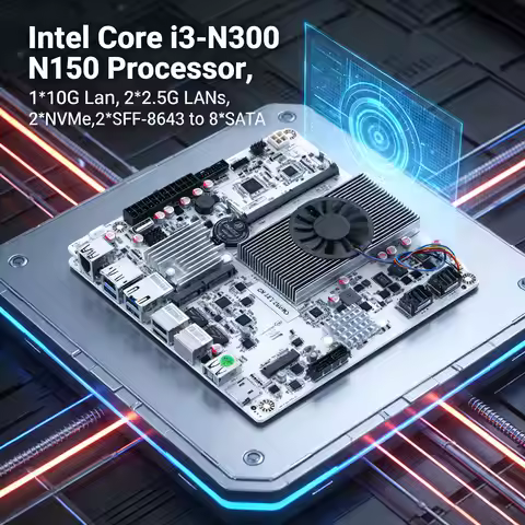 8-Bay NAS Mini ITX 10gbe NAS Motherboard Intel Core i3-N300 N150 Adaptable to Support 8 sata One 10G