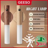 GEESO Motion Sensor Night Light Solid Wooden Rechargeable Magnet Indoor Body Sensor Night Lights Han