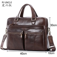 <orange shop> PIUNCLE Brand Genuine Leather Mens Vintage Briefcases 14 inch Laptop Bag Real Leather 