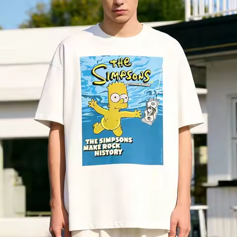 NIRVANA Simpson Swimming Vintage Cartoon Unisex Men's Tshirt Children's Adults Parent Child Cotton T