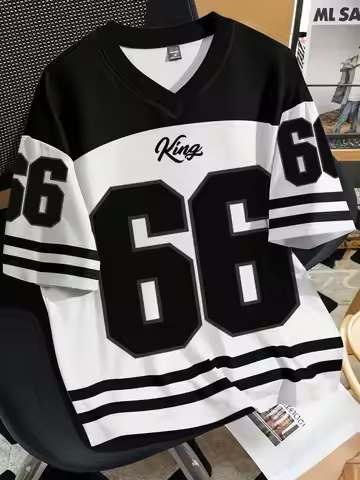 2025 Summer new men's 66 Letter King Printed T-shirt Men's short sleeve sportswear Football T-shirt 