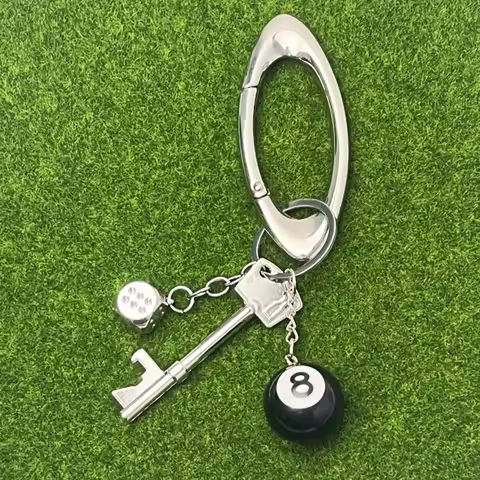 Fashion keychain Metal mountain buckle 3D Black 8 Portable bottle opener Good luck dice Backpack pen