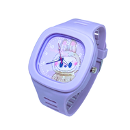 Jam Tangan Anak Perempuan Kuarsa Analoq Motif Karakter Labubu Modis Persegi Trendy Strap Rubber