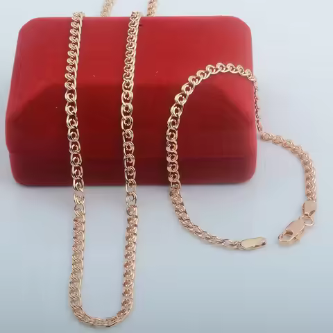 3mm 5mm Wide Women Chain Men 585 Rose Gold Color Necklace Bracelet Snail Set Jewelry