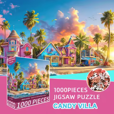 1000pcs Candy Villa Jigsaw Puzzle Adult Size 27.56" X 19.69" with Letter Partition on Back for Puzzl
