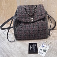 CHANEL 灰色毛呢雙肩包後背包 23開