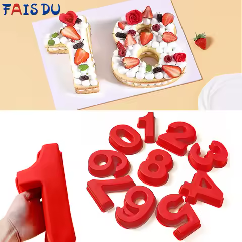 FAIS DU 10 Inch 0-9 Numbers Shape Cake Mold Digtial Shape 3D DIY Fondant Chocolate Molds Silicone Ca