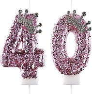 AOOLADA 40 Birthday Candle, 40th Cake Candles, Number 40 Birthday Candles for Cake Topper Decoration