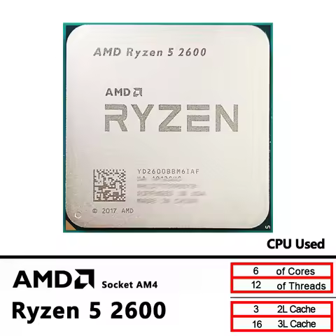 AMD Used Ryzen 5 2600 R5 2600 3.4 GHz GAMING Zen+ 0.012 65W YD2600BBM6IAF Socket AM4