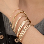 5pcs Vintage Textured Multi-Element Iron Material Round Bangle Bracelet Set, Suitable For Daily Wear