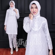 SETELAN CELANA KATUN PUTIH  / SETELAN PUTIH TUNIK / BAJU MUSLIM WANITA / TUNIK MODEL TERBARU / STELA