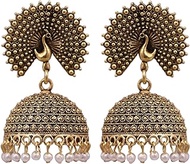 Bollywood Jewellery Traditional Ethnic Bridal Bride Wedding Bridesmaid Traditional Gold Pearl Peacock Kundan Earrings, Cotton Pearl
