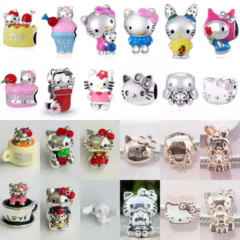 2026 Hot Selling 925 Silver Cute Hello Kitty Bead Charm Fit Original Bracelet DIY Accessories Exquis