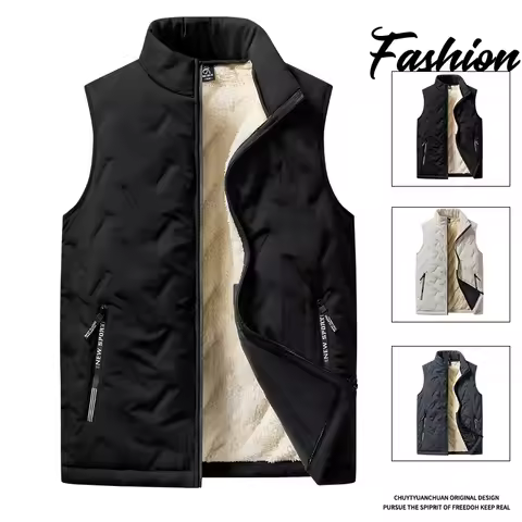 Men's autumn and winter velvet warm vest stand collar jacket ultrasonic stripe cardigan sleeveless v