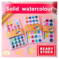 12 colour solid watercolour paint painting colours with painting brush 水彩彩色颜料