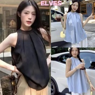 Elves Sleeveless Shirt Wind Neck Light And Bright Colored Fabric Easy To Wear Fashionable "60148-1"
