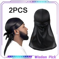 2pcs Durag Bandana Pirate Hat Silky Durag For Men Women Black Durag Cap Durag Headscarf Headwrap