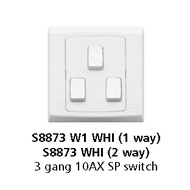 MK S8873 Whi (2 Way) | Hotel Triple Switch | 3 Gang 10AX SP Switch