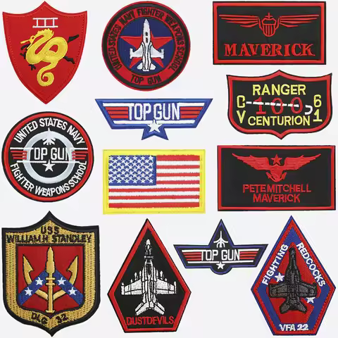 Top Gun Tomcat Embroidered Patch Hook and Loop Badge Jacket Sticker American Navy Air VF-1 Pilot Arm