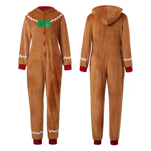 Gingerbread Zipper Hooded Jumpsuit Enfant Christmas Cosplay Adult Woman Costume Women Party Role Pla