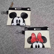 日本 Lesportsac X DICKEY MICKEY MOUSE & MINNIE 米奇 米妮 米色帆布 迷你 口罩 收納袋