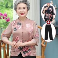 Middle-aged Elderly Clothes Silk Shirts Women Grandma Summer Clothes Elderly Suits Mother Shirts 60 