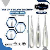 Gt Med Tools Seldin Root Elevator Set - 3 Pieces (2mm, 3mm, 4mm) - Stainless Steel - 154mm Length