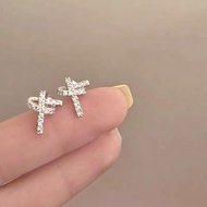 Korean diamond knotted earrings exquisite and small sparkling diamond earrings fashionable earrings