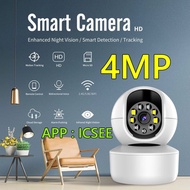 4MP ICsee WIFI ขนาดเล็กสำหรับกล้องกล้องวงจรปิดการเฝ้าระวังวิดีโอ2เสียงแบบไร้สายในร่มกล้องการมองเห็นได้ในเวลากลางคืน