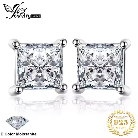 JewelryPalace Moissanite D Color Total 0.8ct Princess Cut S925 Sterling Silver Stud Earrings for Wom