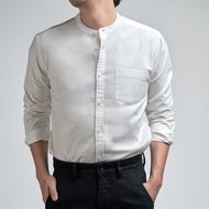era-won เสื้อเชิ้ต คอจีน แขนยาว Oxford Shirt สี White
