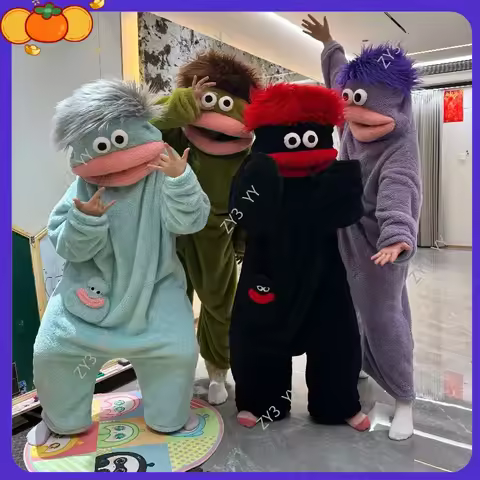 Big Mouth Monster Coral Fleece Onesie Pajamas Winter Thickened Funny Ugly Cute Hairy Fish Home Wear 
