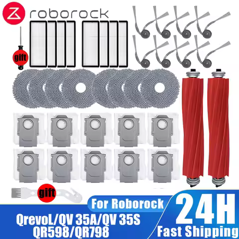 Roborock Qrevo L QV35A QV35S QR598 QR798 Parts, Main Side Brush Filter Mop Dust Bag Accessories Kit