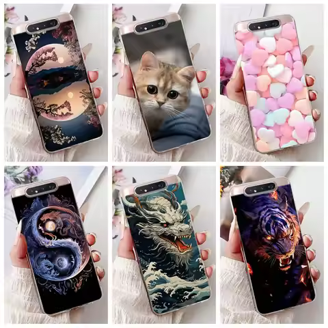 6.7" For Samsung Galaxy A80 Case SM-A805F SM-A8050 Funda Luxury Dragon Cat Soft Silicone Back Cover 