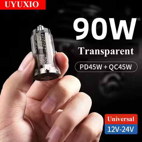 90W Transparent USB C Car Phone Charger PD 45W Super Fast Charge Adapter for iPhone 15 Pro Max 14 iP