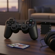 Wireless PS2/PS1 Gamepad, USB PC Compatible Joystick, Dual Vibration Shock  Gamepad Tanpa Wayar PS2/