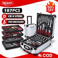 REAIM 187PCS Tool Box Set CV-R Steel Tools Set For Motorcycle Socket Wrench Set Heavy Duty with Meta
