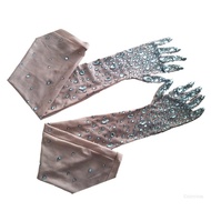 Crazy 2pack Rhinestones Meshes Pattern Gloves Arm Length Gloves Wedding Mittens