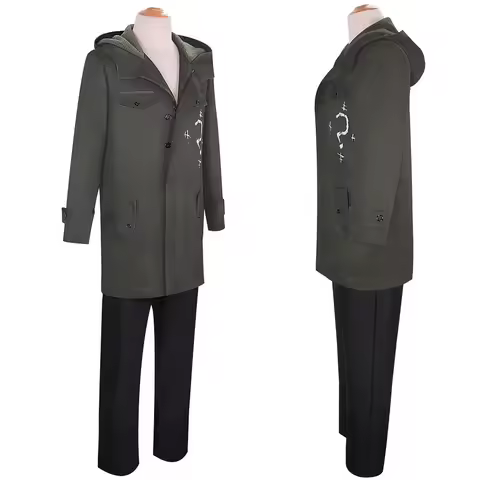 Army Green Edward Riddler Batman Villain Costume Jacket Headgear Mask Gloves Cosplay Question Mark C