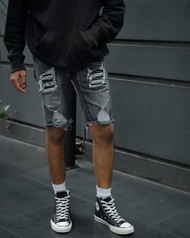 Weird Jeans - Orlando Grey - Celana Jeans Denim Pendek Pria Skinny Fit Strech Ripped Nyaman