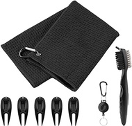 QWLWBU Golf Club Cleaner,Golf Towel Golf Club Brush,Golf Club Cleaning Kit,Soft &amp; Absorbent Waffle Pattern Golf Towels for Golf Bags for Men, Convenient to Attach &amp; Clean-Off Dirty Club