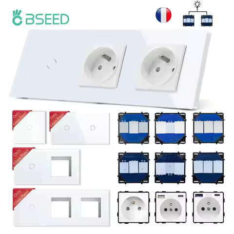 BSEED 1/2/3Gang Touch Switches 1/2/3Way Function Parts Type-c USB Wall French Sockets Crystal Glass 
