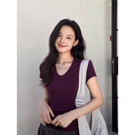 U-Neck High-Elastic Basic Style T-Shirt DIGM Spring Summer Minimalist Slim-Fit Slimmer Look Front Sh