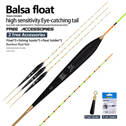 3PCS Ultra-Long Balsa Wood Fishing Float+1 Bag Hooks+1 Bouy Seat Bamboo Foot Pesca Flotador Lake Riv