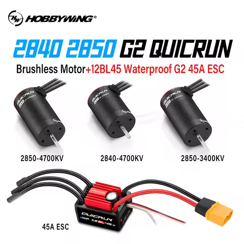 HOBBYWING Brushless Sensorless Combo QUICRUN 2840 2850 Motor 12BL45 G2 45A ESC Shaft WaterProof For 